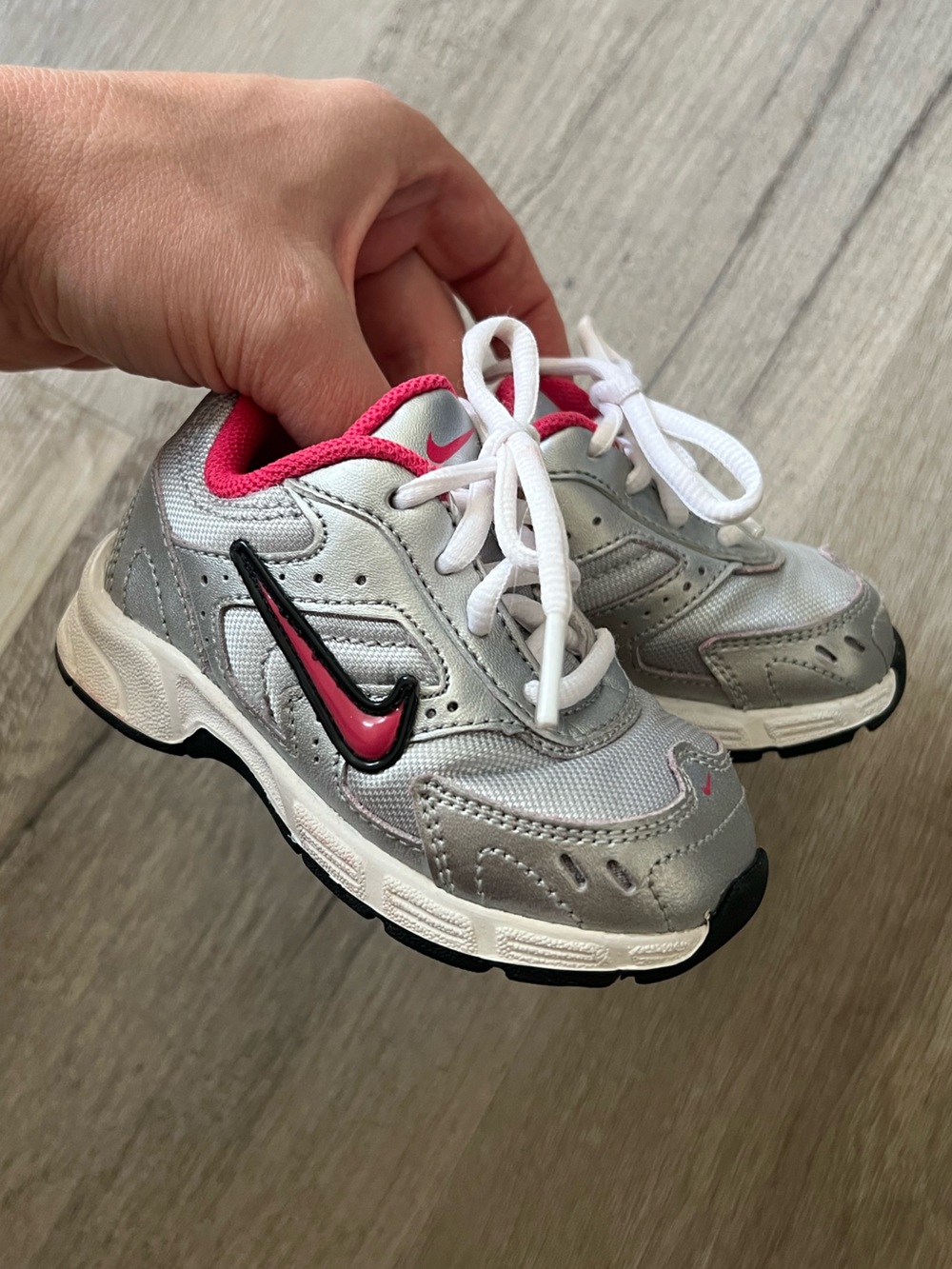 Nike Toddler Silver and Pink Retro Sneakers size 5